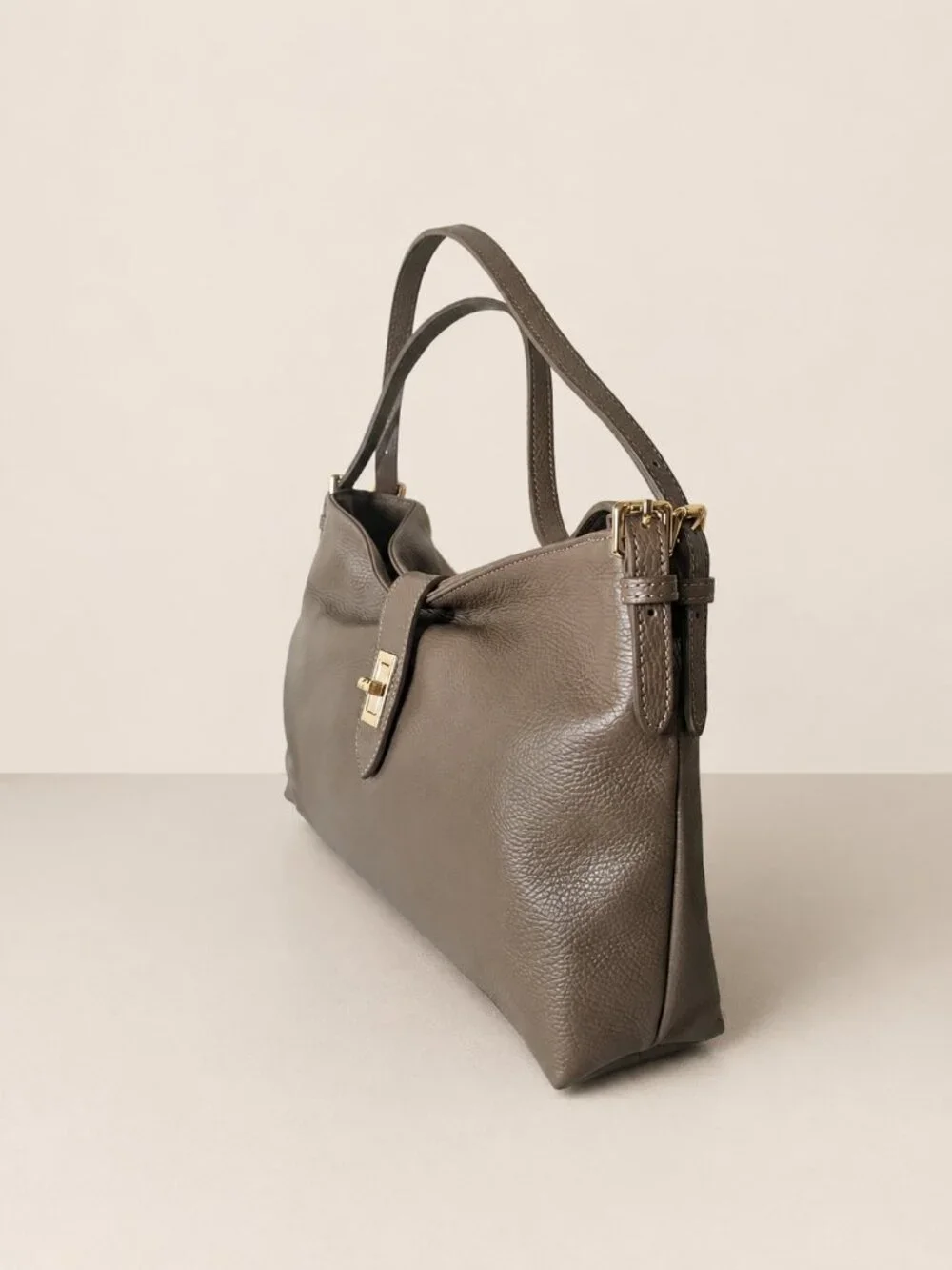 Taupe Genuine Leather Shoulder Bag, Italian Leather Handbag, Medium Hobo Bag